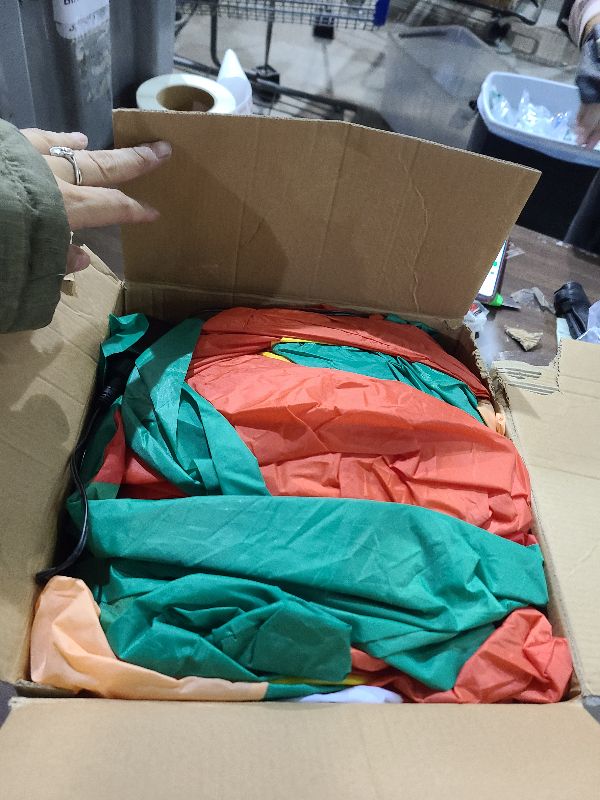 Photo 1 of 12 Ft Ht x 14 Ft L Giant Christmas Inflatables Santa Elf Ride Dinosaur Holding Candy Cane Christmas Blow Up Yard Decorations Built-in LEDs Christmas Decorations Outdoor Party Holiday Xmas Decor Lawn