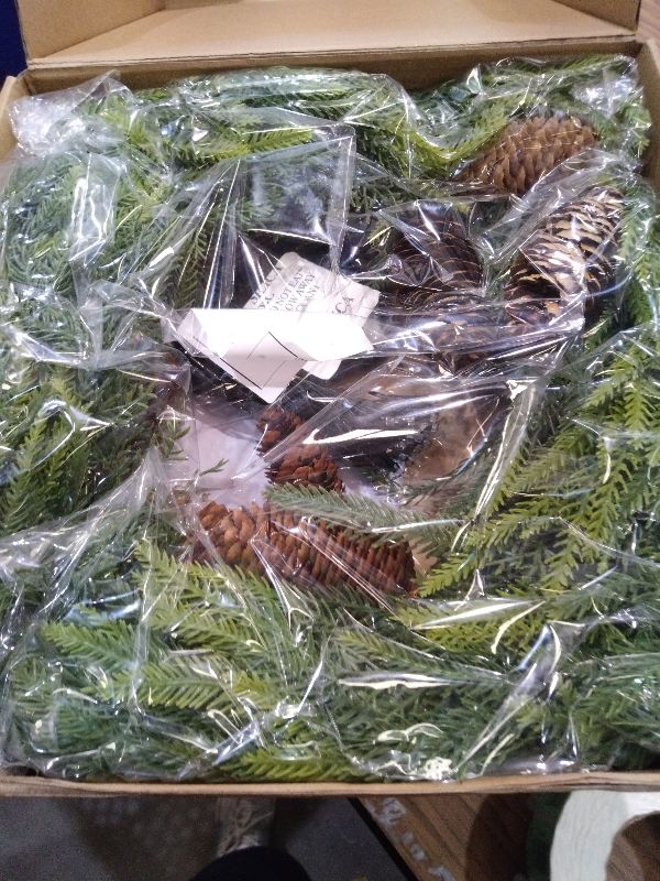 Photo 1 of 24 Inch Large Christmas Wreath with 50 LEDs Lights Timer 8 Modes, Thick & Soft Norfolk Pine Cypress Tips Pinecone Real Feel Artificial Wreath for Front Door Window Mantel Wall Xmas Home Décor