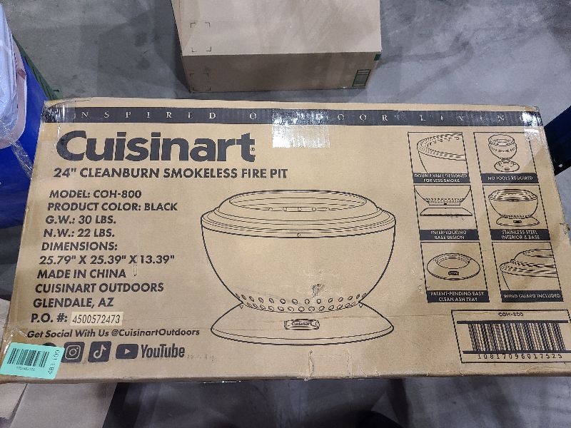 Photo 1 of Cuisinart 24” Cleanburn Smokeless Fire Pit with Removable Base for Ash, Portable Wood Burning Outdoor Fireplace, Stainless Steel Smoke Free Outdoor Heater, Enhanced Airflow and Easy Cleanup