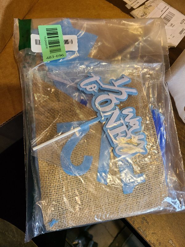 Photo 1 of 1/2 Birthday Boy Half Birthday Decorations – 4PCS Blue 6 Month Party Set with 1/2 Way to One Banner, Halfway High Chair Banner, Cake Topper and Hat for 6 Month Baby Boy Photo Shoot Decor