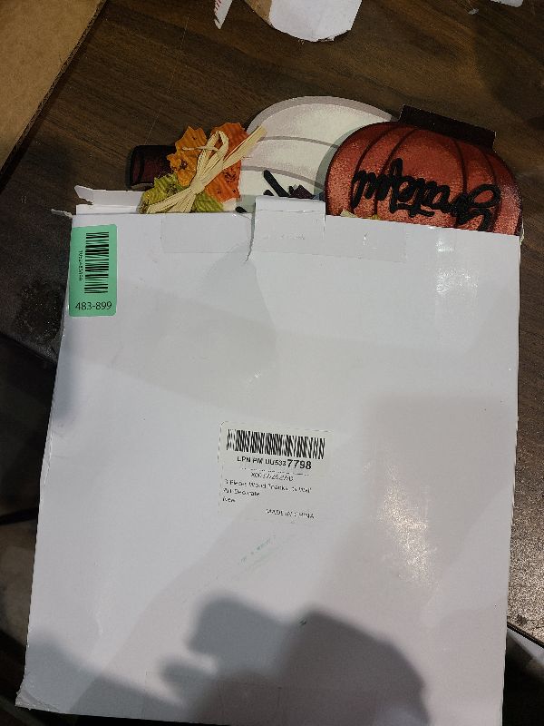 Photo 1 of 3 Pcs Fall Pumpkin Decor Wooden Table Sign Thankful Blessed Grateful Tabletop for Autumn Farmhouse Vintage Thanksgiving Harvest Party Rustic Home Room Table Shelf Halloween Decorations