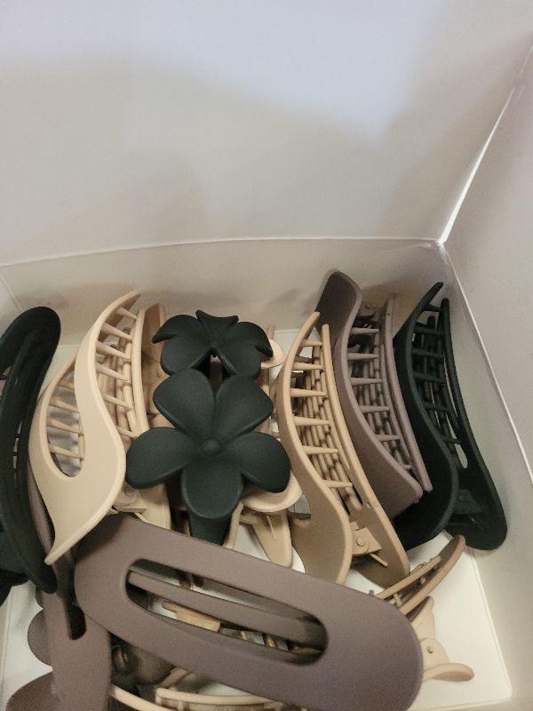 Photo 1 of 12 Pack Flat Hair Clips for Women – Matte Neutral Square Claw Clips, Flat Barrettes & Flower Pins in Black, Blonde,Light Brown & Dark Brown, Soft Touch Hair Accessories for Thick & Thin Hair