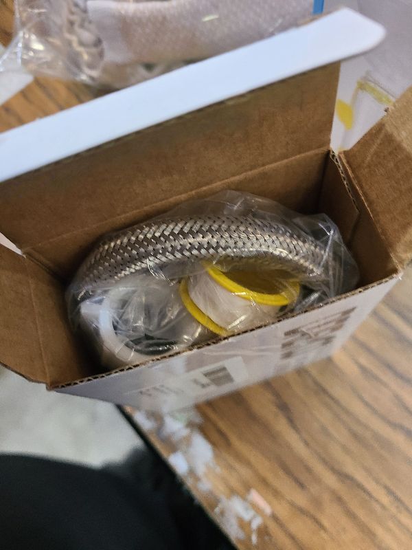 Photo 1 of 1 Pack Complete Toilet Valve Set, Includes 1/2 inch Nom Inlet x 3/8 Inch OD Compression Outlet Angle Shut Off, Stainless Steel Toilet Water Supply Line, Escutcheon Plate, Sealing Tape (16" Hose)