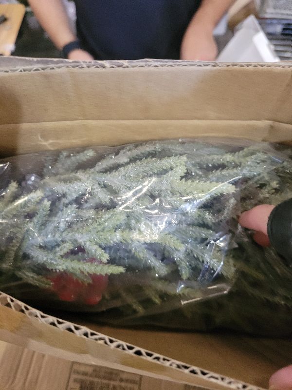 Photo 1 of 6FT Christmas Garland with Lights, Pre-Lit Artificial Pine Garland with Red Berries, Lighted Flocked Garland for Table Mantle Fireplace Door Stairs Windows Wall Indoor Outdoor Holiday Christmas Decor