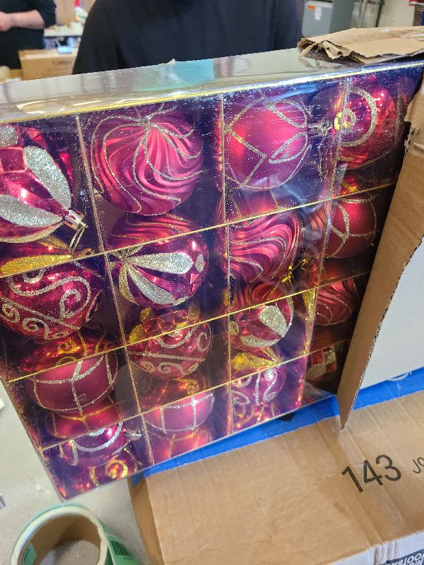 Photo 1 of 16 Pcs Christmas Ball Ornaments Set, 3.5" Assorted Shatterproof Christmas Ornaments for Christmas Tree/Xmas Holiday/Party/Wedding (Red)