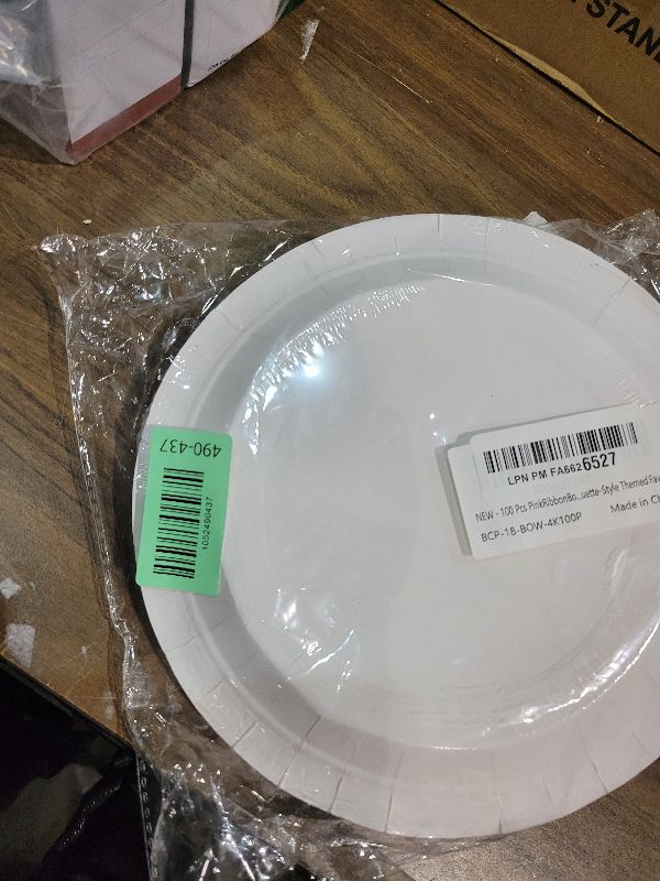 Photo 1 of 100 Pcs Pink Ribbon Bow Party Supplies Set - Serves 25, Watercolor Disposable Tableware, Includes Paper Plates, Napkins, Forks for Wedding, Bachelorette, Birthday, Girl’s Coquette-Style Themed Favors