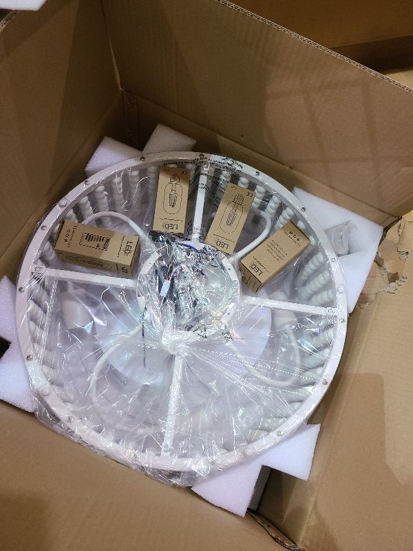 Photo 1 of 19 inch Caged Ceiling Fan with Light Ceiling Fans with Lights for Nursery Enclosed Chandelier Ceiling Fans for Kids Boho Wood Beaded Fandelier 6 Speed Flush Mount Wood Beads Fandelier for Bedroom