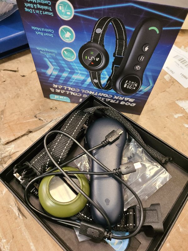 Photo 1 of 2-in-1 Dog Shock Collar & Dog Bark Collar - Smart Anti Barking Dog Training Collar with 5 Adjustable Sensitivity & 3300FT Remote for All Breeds IP67 Waterproof Rechargeable E-Collar (Green)