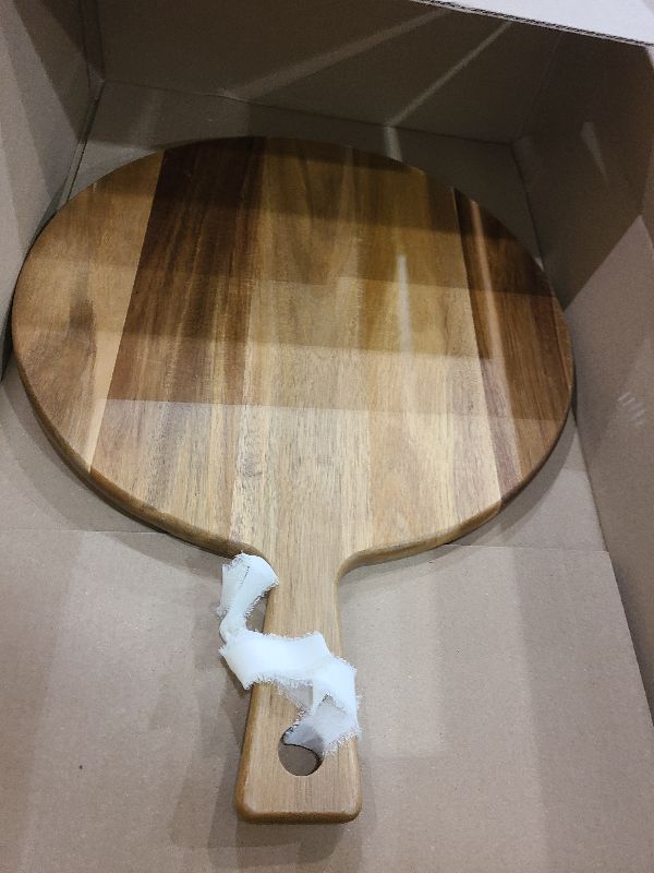 Photo 1 of 21"x16" XL Extra Large Acacia Wood Cutting Board with Handle Round Wooden Charcuterie Boards Meat Chopping Board Bread Serving Cheese Platter Big Pizza Cutting Boards for Kitchen Carving Butcher Board