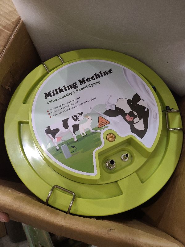 Photo 1 of 16L Cow Milking Machine Protable Adjustable Rechargeable Battery Powered Pulsation Vacuum Electric Milker with 304 Stainless Steel Milk Bucket and 2 Teat Cups,Livstock Milking Machine
