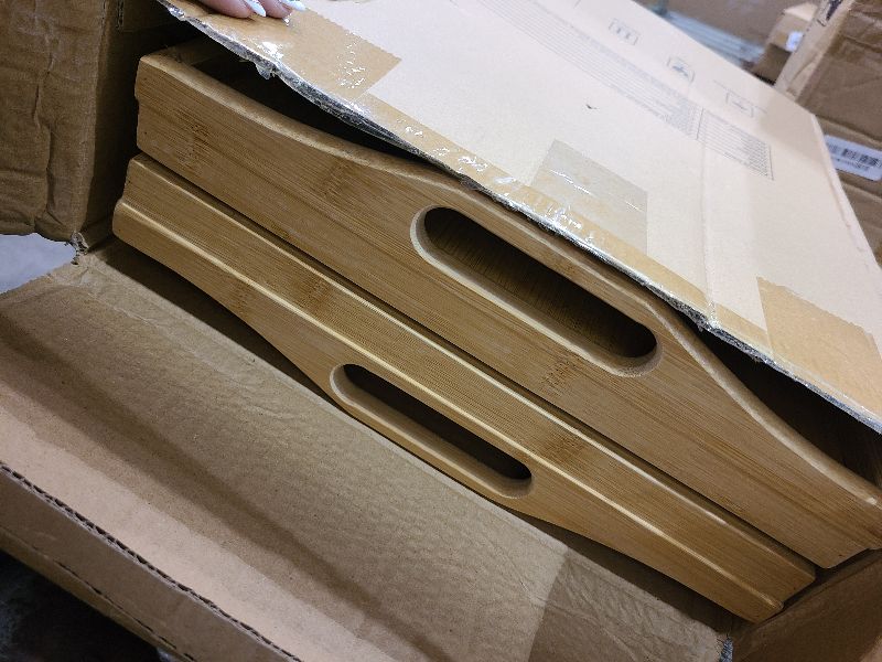 Photo 1 of 2 Pack Breakfast in Bed Tray for Eating, 16.92 x 12.6 Inch Bed Table Tray with Folding Legs & Handles, Bamboo Food Lap Trays Fits for Adult Kids Eating/TV/Surgery Recovery by Easoger. Set of 2