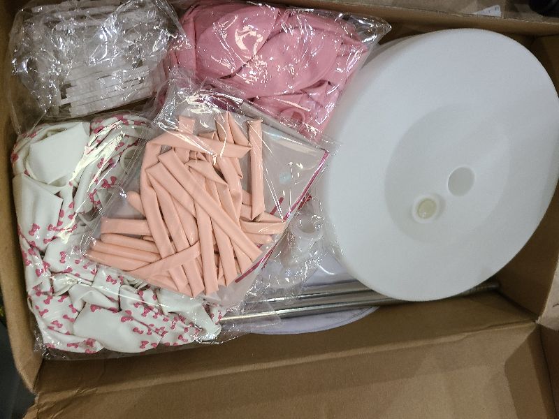 Photo 1 of 2 Sets Pink Bow Themed Balloon Column Stand Kit Adjustable Balloon Tower Pillar with Cartoon Rainbow Pink White Latex Balloons for Carnival Circus Birthday Party Baby Shower Decorations Supplies