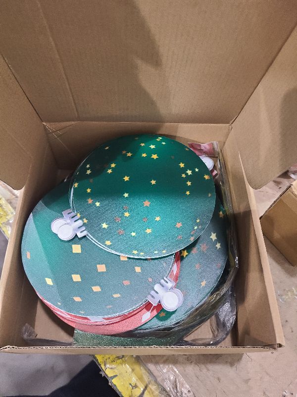 Photo 1 of 24 Pcs Christmas Decorations Outdoor Hanging Ornaments Double Sided Peppermint Candy Yard Signs, Plastic Waterproof Ball Shape Ornaments for Xmas Tree Porch Party Supplies