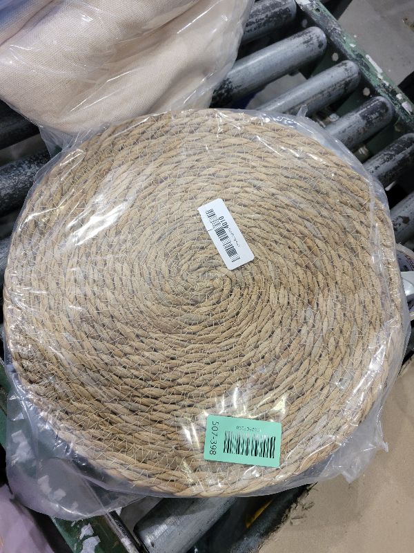 Photo 1 of 13 in Round Woven Placemats Plate Chargers Set of 10, Boho Farmhouse Rustic Woven Place Mats for Dining Table Decor, Rattan Wicker Table Mats Jute Braided Chargers for Dinner Plates