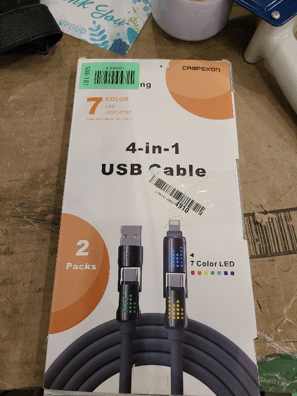 Photo 1 of 2 Pack Charging Cable (6.6FT), MAX 240W Chubby Multi USB C Charging Cable with Light, USB to USB C Fast Charging Cables for Multiple Devices, iPhone 16 15 14 Pro Max/MacBook/iPad Pro, Black