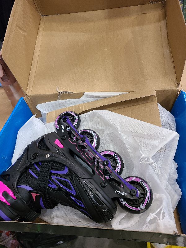 Photo 1 of 2PM SPORTS Vinal Girls Adjustable Inline Skates with Light up Wheels Beginner Skates Fun Illuminating Roller Skates for Kids Boys and Women Adults - Violet Medium(4-7 US)
