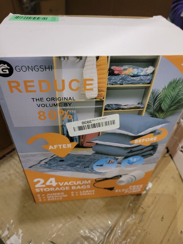 Photo 1 of 24 Pack Vacuum Storage Bags with Electric Pump, (5 Jumbo, 5 Large, 5 Medium, 5 Small, 4 Roll Up Bags) Space Saver Bag for Clothes, Mattress, Blanket, Duvets, Pillows, Comforters,Travel