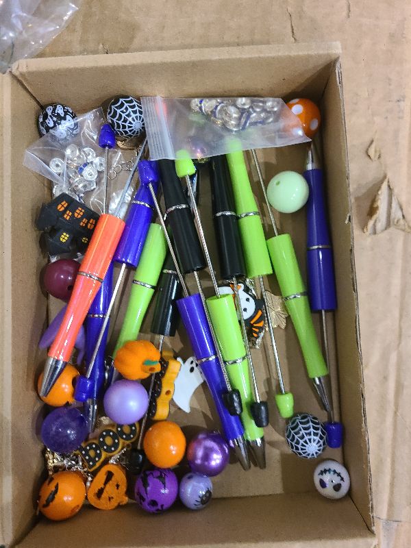 Photo 1 of 12 Sets Halloween Beadable Pens DIY Pen Making Kit with Bubblegum Beads Silicone Focal Beads - Craft Beads Charms Ballpoint Pens for Halloween