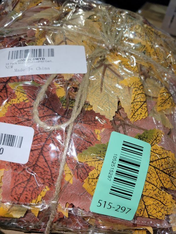 Photo 1 of 16 Pack 5.7Ft Fall Garland Maple Leaves Garlands Maple Leaf Autumn Garland Hanging Fall Vines Decorations Halloween Thanksgiving Decor for Table Front Door Home Wedding Fireplace Party