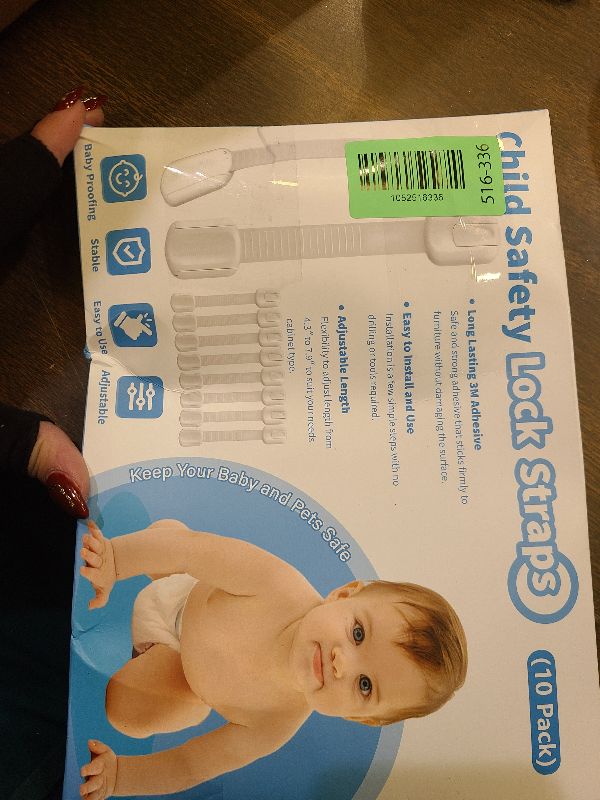 Photo 1 of 10 Pack Cabinet Locks Baby Proofing, Child Proof Cabinet Locks with 3M Adhesive - Easy Installation with Adjustable Straps, Multi-Purpose Child Safety Latches for Drawers Fridge Trash Cans Toilets