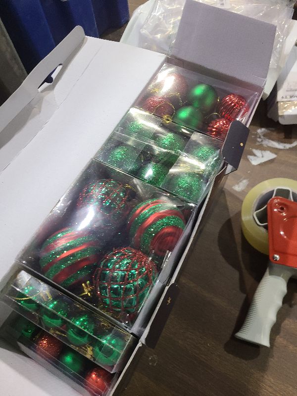 Photo 1 of 100 Pcs Christmas Ball Ornaments Set, Red and Green Xmas Tree Decoration, Shatterproof Decorative Hanging Balls with Loop for Christmas Party Holiday Wreath Garland Home Decor