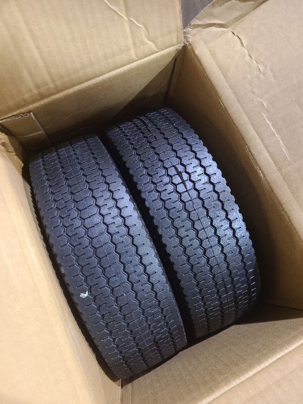View 2 of 4.10/3.50-4 Tire & Wheel Flat Free, 2 Pcs Heavy Duty Solid PU Non-inflated Tires with Double Sealed Bearings, 5/8 in Axle Bore Hole & 2.15 in Offset Hub for Dolly/Garden Cart/Wheelbarrow/Wagon
