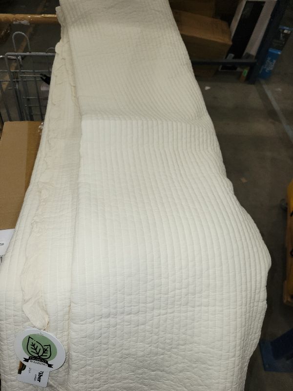 Photo 1 of 100% Cotton Frilled Bed Coverlet, Queen- Pigment Washed Soft & Breathable Quilted Blanket for All Seasons (Ivory)