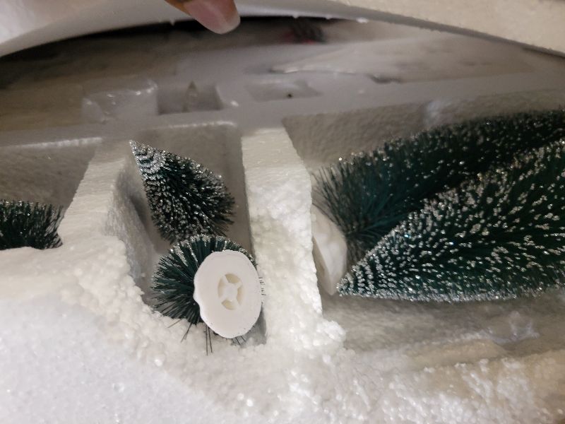 Photo 2 of Mark Feldstein & Associates Silver Rooftopped Village with Trees, White Porcelain LED Holiday Figurines, 16 Piece Set, 11 Inch