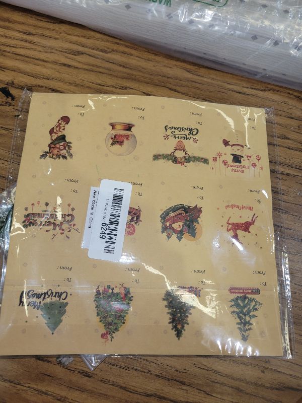Photo 1 of 120 Pcs Tags, Self Adhesive Gift Tag Stickers, Holiday Labels for Presents, Santa, Snowman, Tree, Reindeer, 2 x 3 Inch, Kraft Paper Stickers