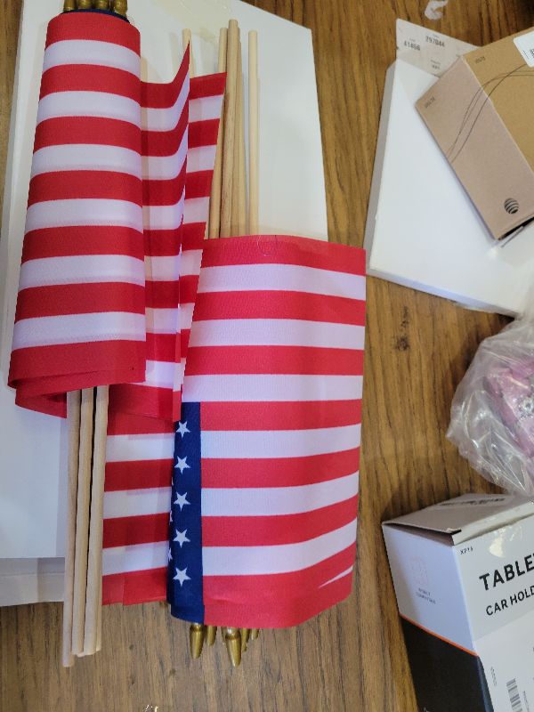 Photo 1 of 12 Pcs 8x12 Inch American Flags For Outside/ US Stick Flags with Kid-Safe Spear Top, Handheld Flag or Ground-insertable, Perfect for Memorial Day Decorations,Independence Day ,4th of July Outdoor Decor Yard Patio Flags