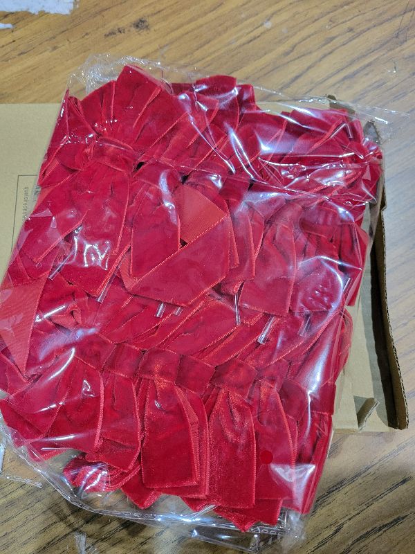 Photo 1 of 16Pcs Velvet Ribbon Bows for Christmas Tree, Vintage Rustic Small Craft Bows Ornaments for Garland Wreath Gift Wrapping Candy Bags Party DIY Decorations (Red, 5" x 10", Width of 1")