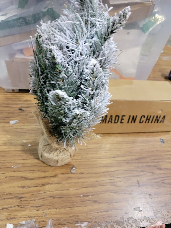 Photo 1 of 1FT Unlit Snow Flocked Artificial Holiday Christmas Tree No Lights, Full Hinged Spruce Branch Tips for Home, Office, Party Decoration No Prelit Foldable Base