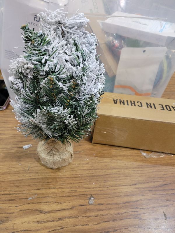 Photo 1 of 1FT Unlit Snow Flocked Artificial Holiday Christmas Tree No Lights, Full Hinged Spruce Branch Tips for Home, Office, Party Decoration No Prelit Foldable Base