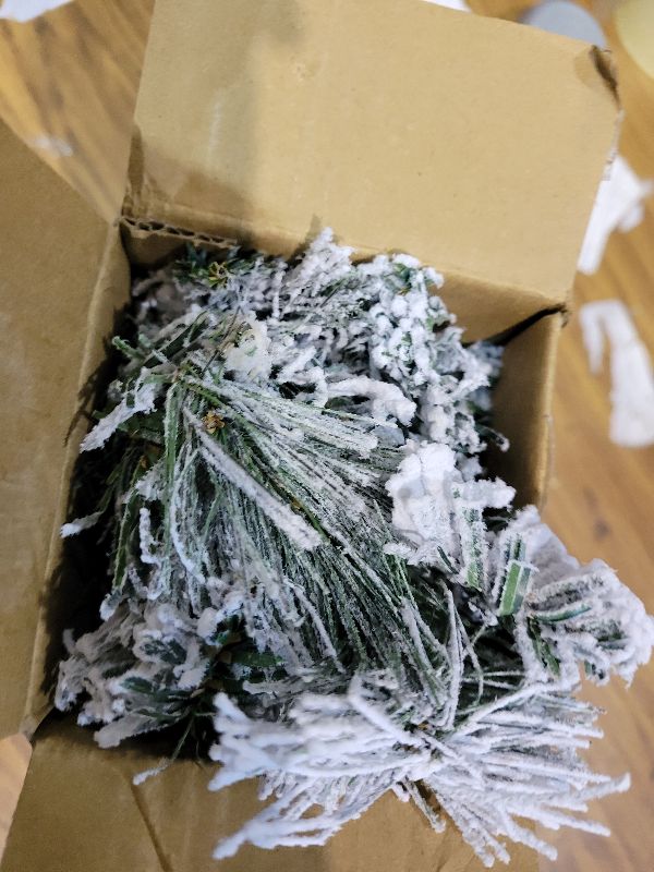 Photo 1 of 1FT Unlit Snow Flocked Artificial Holiday Christmas Tree No Lights, Full Hinged Spruce Branch Tips for Home, Office, Party Decoration No Prelit Foldable Base