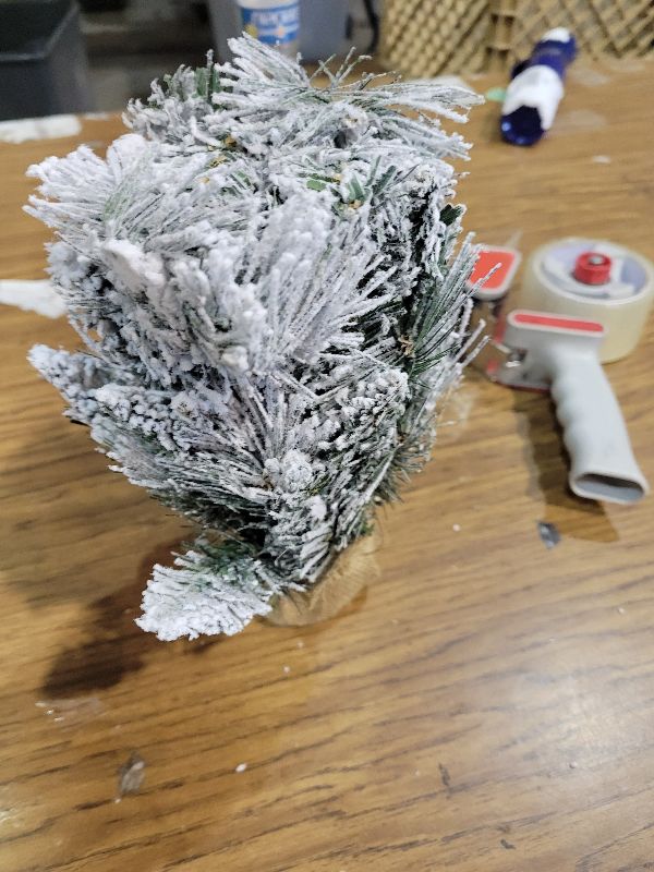 Photo 1 of 1FT Unlit Snow Flocked Artificial Holiday Christmas Tree No Lights, Full Hinged Spruce Branch Tips for Home, Office, Party Decoration No Prelit Foldable Base