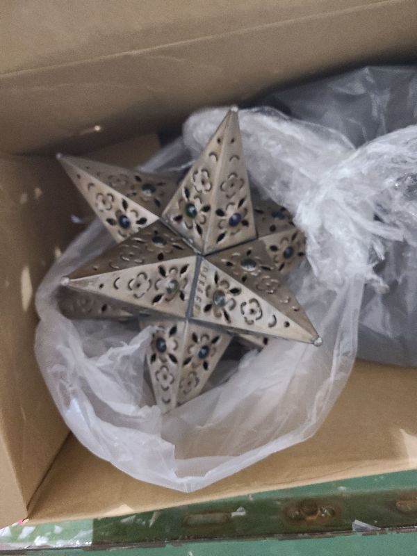 Photo 1 of 16 Inch Mexican Hanging Tin Star Light - Star Cut with Marbles