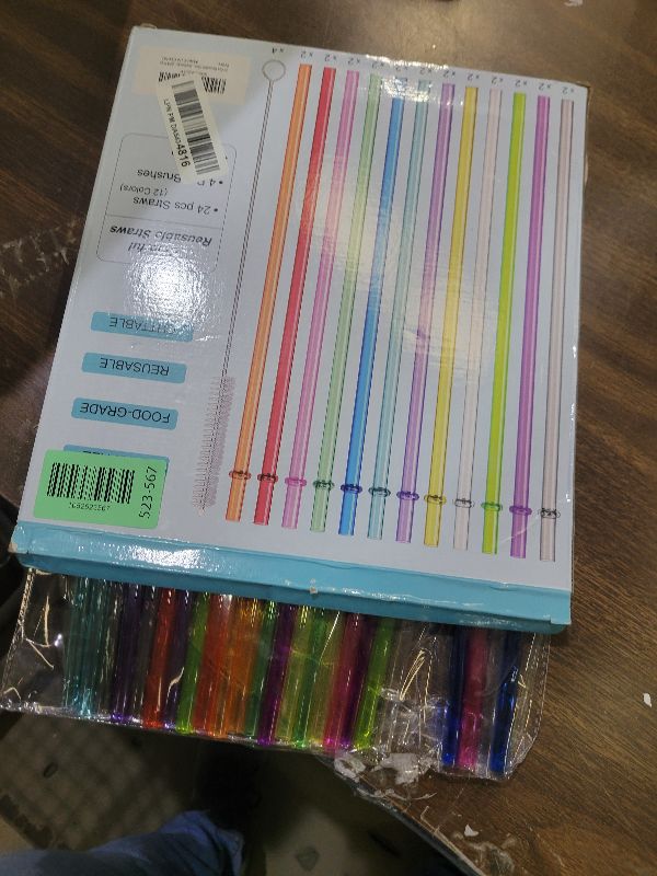 Photo 1 of 24 PCS, Reusable Straws with 4 Brushes, 10.5" Long Tritan Hard Plastic Straws, 12 Colors Translucent Replacement Drinking for 16OZ-32 OZ Tumblers, Cups, Jars, Stanley, YETI, Starbucks, BPA Free