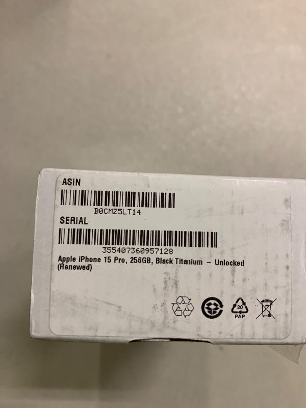 Photo 1 of Apple iPhone 15 Pro, 256GB, Black Titanium - Unlocked (Renewed)