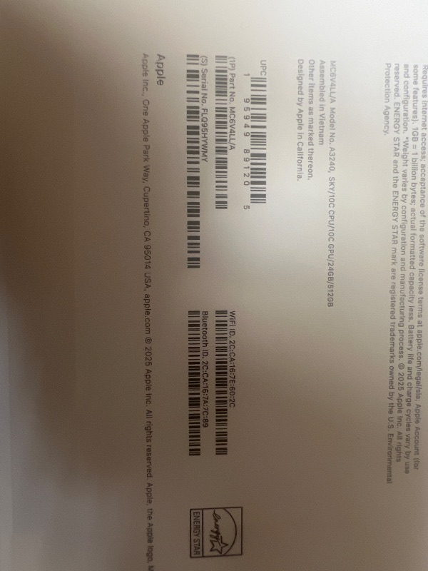 Photo 1 of Apple 2025 MacBook Air 13-inch Laptop with M4 chip: Built for Apple Intelligence, 13.6-inch Liquid Retina Display, 24GB Unified Memory, 512GB SSD Storage, 12MP Center Stage Camera, Touch ID; Sky Blue