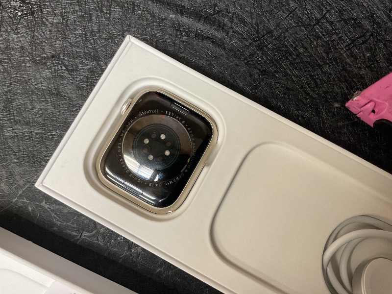 Photo 1 of Apple Watch Series 8 [GPS 45mm] Smart Watch w/Starlight Aluminum Case with Starlight Sport Band - M/L. Fitness Tracker, Blood Oxygen & ECG Apps, Always-On Retina Display, Water Resistant