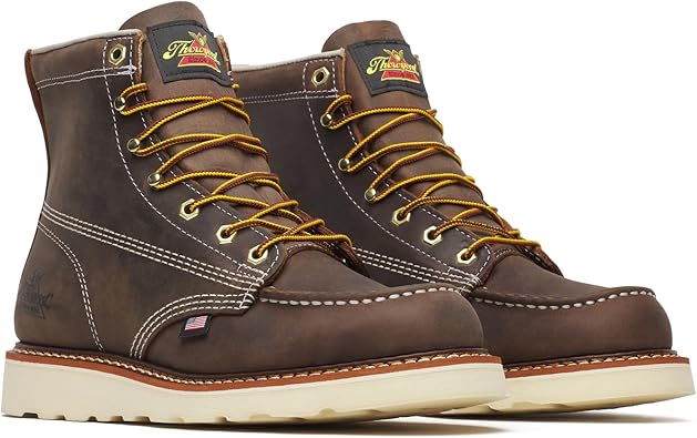 Photo 1 of Thorogood American Heritage 6” Moc Toe Work Boots for Men - Soft Toe, Premium Full-Grain Leather with Slip-Resistant Wedge Outsole and Comfort Insole; EH Rated 8.5