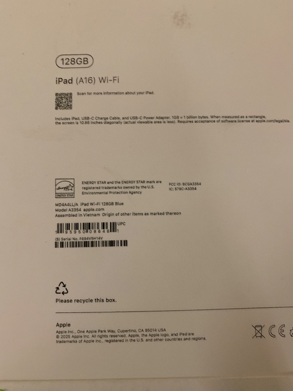 Photo 1 of Apple iPad 11-inch: A16 chip, 11-inch Model, Liquid Retina Display, 128GB, Wi-Fi 6, 12MP Front/12MP Back Camera, Touch ID, All-Day Battery Life — Blue