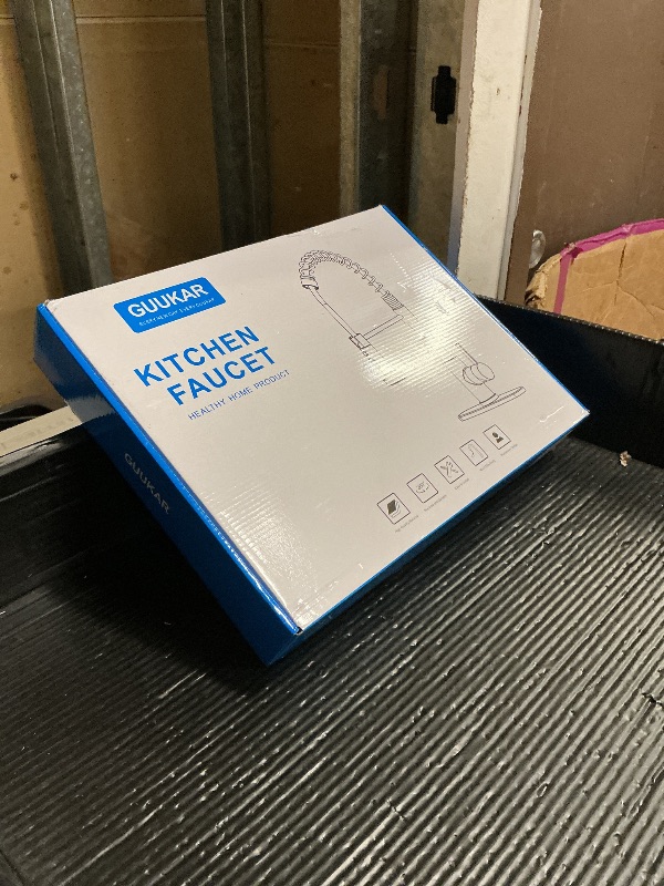 Photo 1 of GUUKAR Gold Kitchen Faucet with Pull Down Sprayer, Single Handle Brushed Gold Faucet for Kitchen Sink, Commercial Farmhouse Kitchen Faucet with Deck Plate