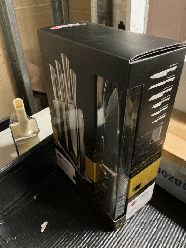 Photo 1 of Cuisine::pro Damashiro Knife Block (Kumi, 7-Piece Chef Knife Set) - Japanese Steel Knife - Magnetic Knife Block- Damascus-Inspired Blade Kitchen Knives