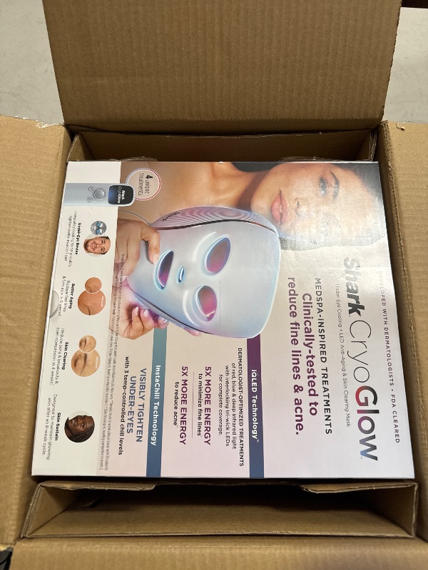 Photo 1 of Shark CryoGlow LED Face Mask with Under-Eye Cooling, Anti-Ageing & Blemish Repair, Red & Blue LED, Infrared Light Therapy, USB-C, Remote Control, Storage Bag, Blue Frost, FW312
