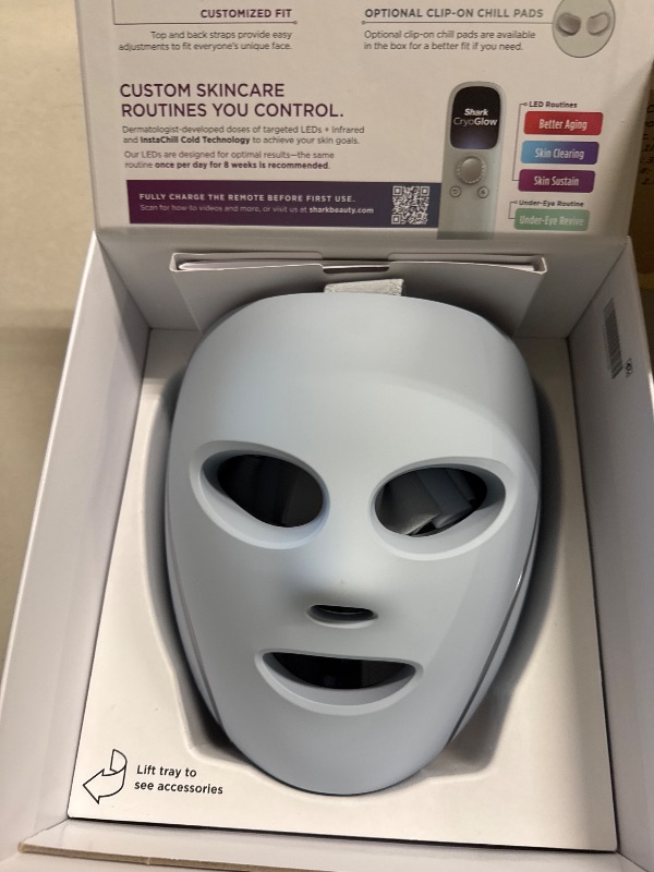 Photo 1 of Shark CryoGlow LED Face Mask with Under-Eye Cooling, Anti-Ageing & Blemish Repair, Red & Blue LED, Infrared Light Therapy, USB-C, Remote Control, Storage Bag, Blue Frost, FW312