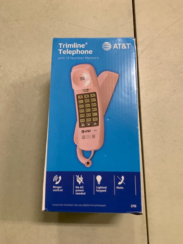 Photo 1 of AT&T TRIMLINE 210 Corded Home Phone, No AC Power Required, Improved Easy-wall-mount, Lighted Big Button Keypad, 13 SpeedDial Keys, Last Number Redial, Mute, Flash, Volume Control, Princess Phone, PINK