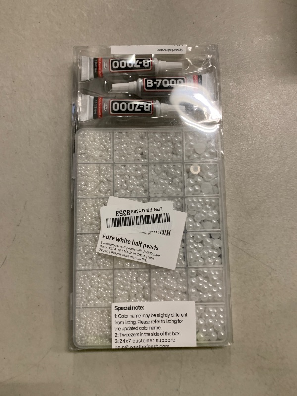 Photo 1 of 16500Pcs Half Pearls Beads for Crafting, Flat Back White Pearls 2-10mm Flatback Decor Rhinestones Gems Diamond Mixed Sizes Bedazzling for Crafts Bedazzle Decoration Shoes Clothes Decorative B7000 Glue