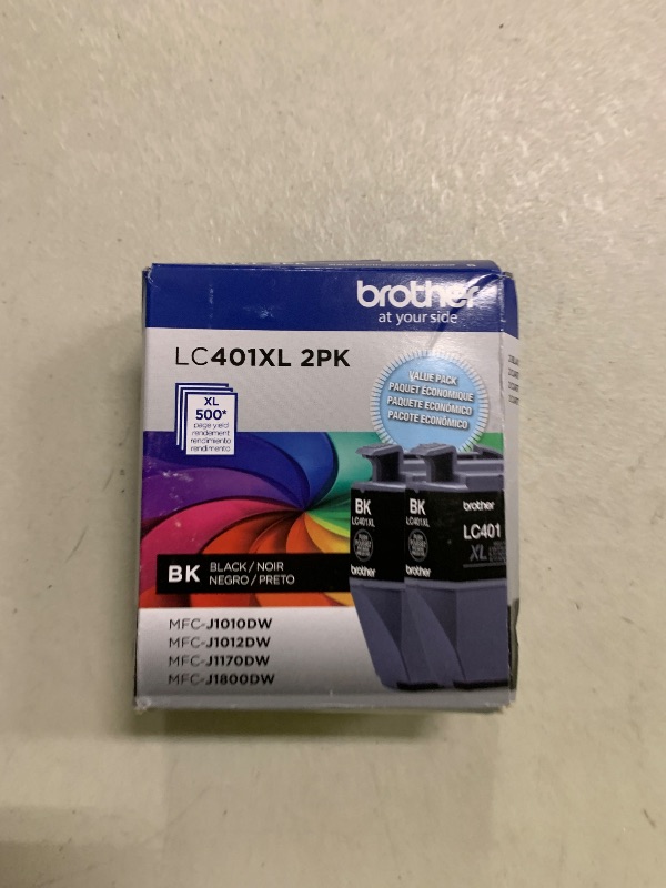 Photo 1 of Brother Genuine LC401XL 2PK High Yield 2-Pack Black Ink Cartridges