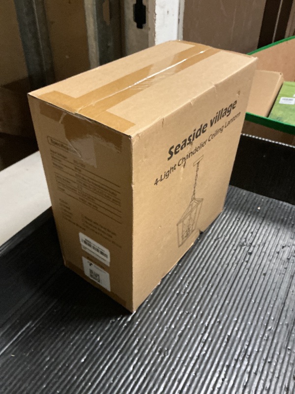 Photo 1 of 4 Light Chandelier, Industrial Ceiling Light Black Lantern Light Fixtures with Farmhouse Metal Cage Adjustable Height Rustic Geometric Hanging Light E12 Base for Kitchen Island, Entryway, Indoor